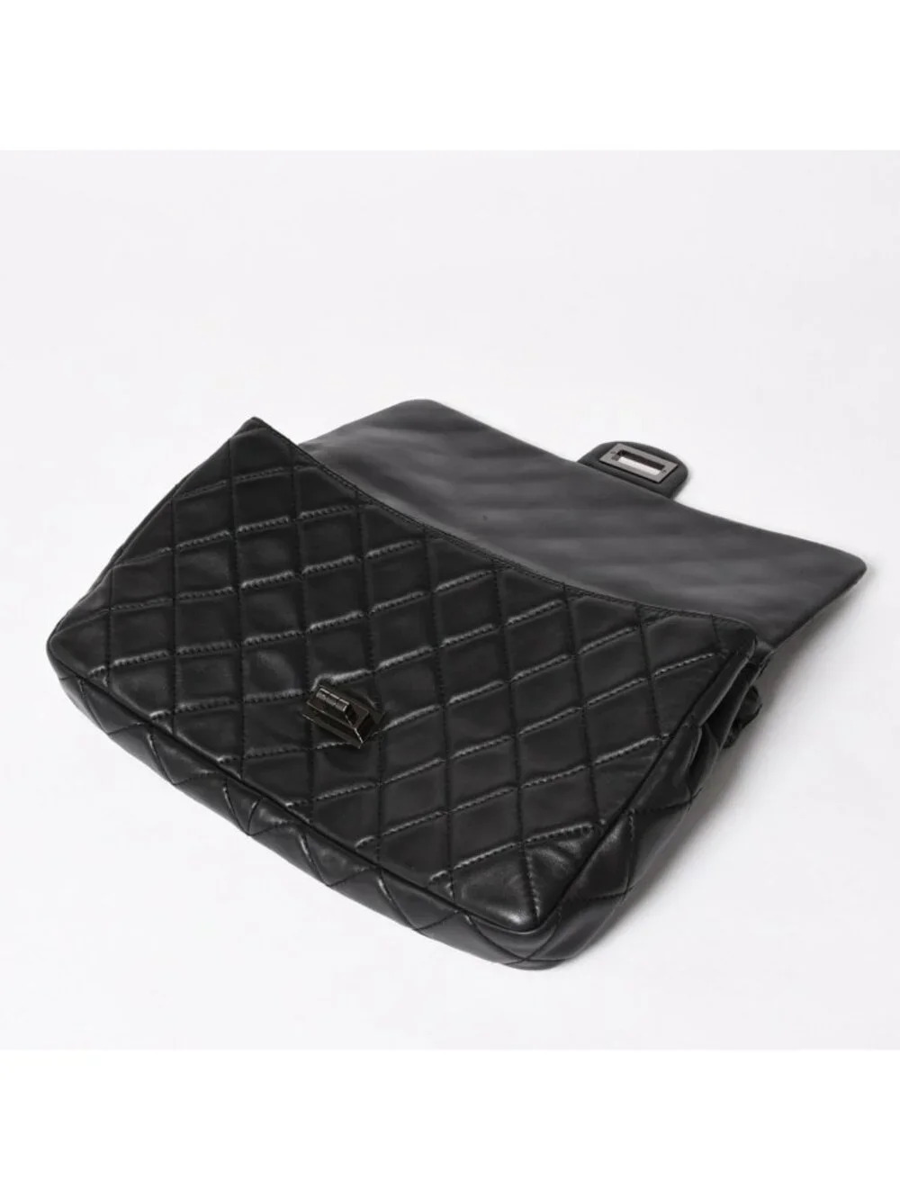 Chanel 2.55 Roll Clutch CC Logo Lambskin Black Ruthenium